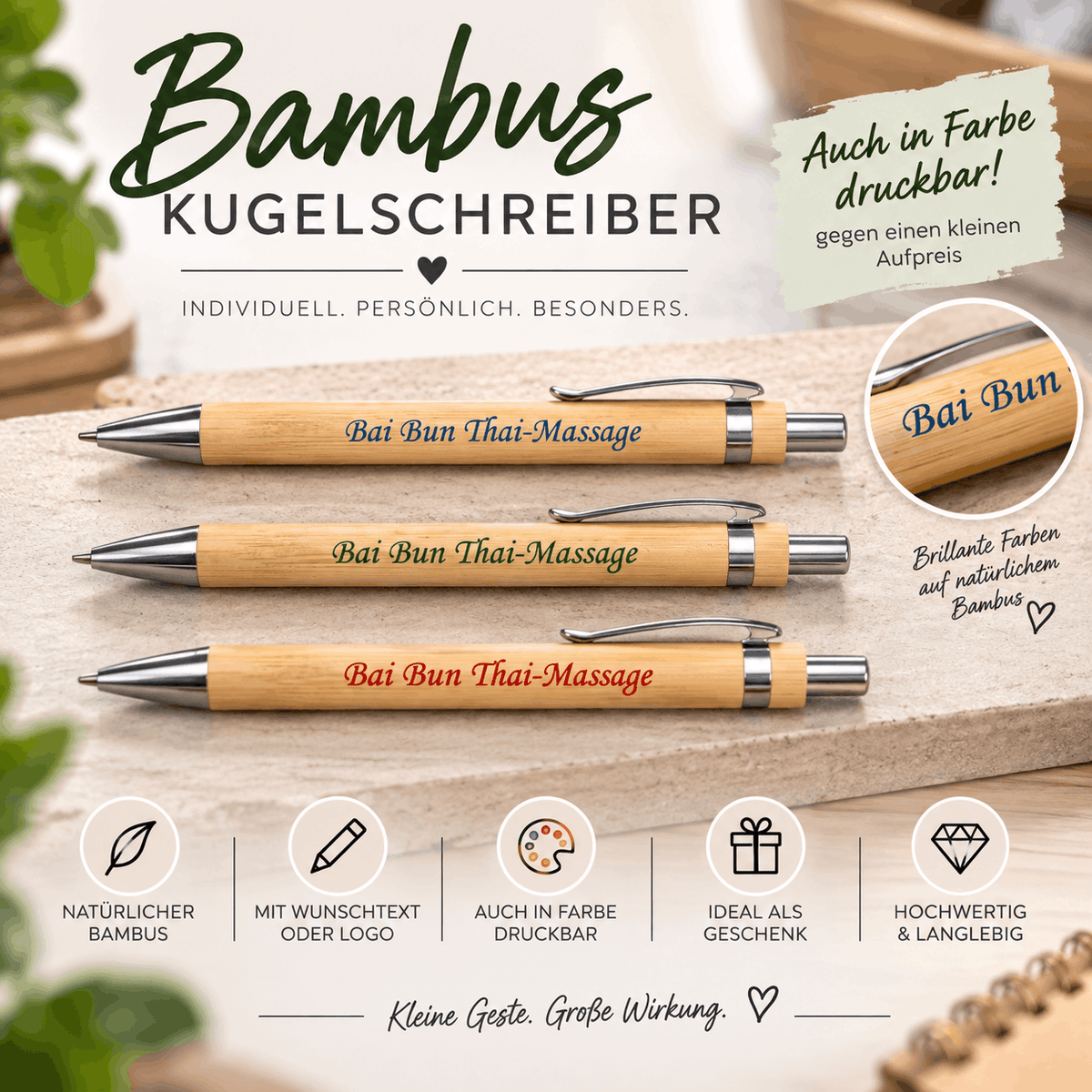 Bambus Kugelschreiber mit Namensgravur als Geschenk für Frauen und Männer
