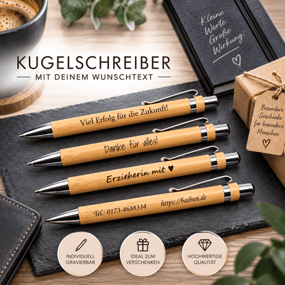 Bambus Kugelschreiber mit Gravur personalisiert für Geburtstag und Weihnachten