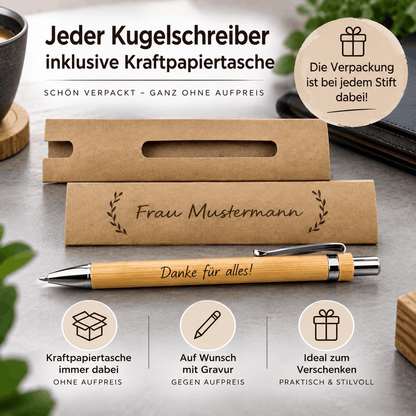 Bambus Kugelschreiber mit persönlicher Gravur und individueller Beschriftung