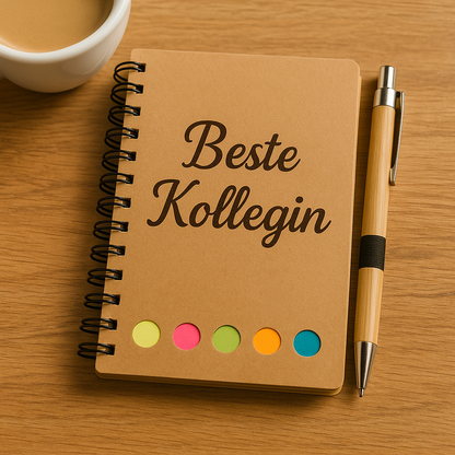 Geschlossenes A5 Spiralnotizbuch aus rustikalem, braunem Kraftpapier mit individueller Lasergravur oder Grafik