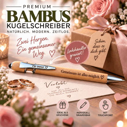 Premium-Bambus-Kugelschreiber mit individueller Wunschgravur für Linkshändler