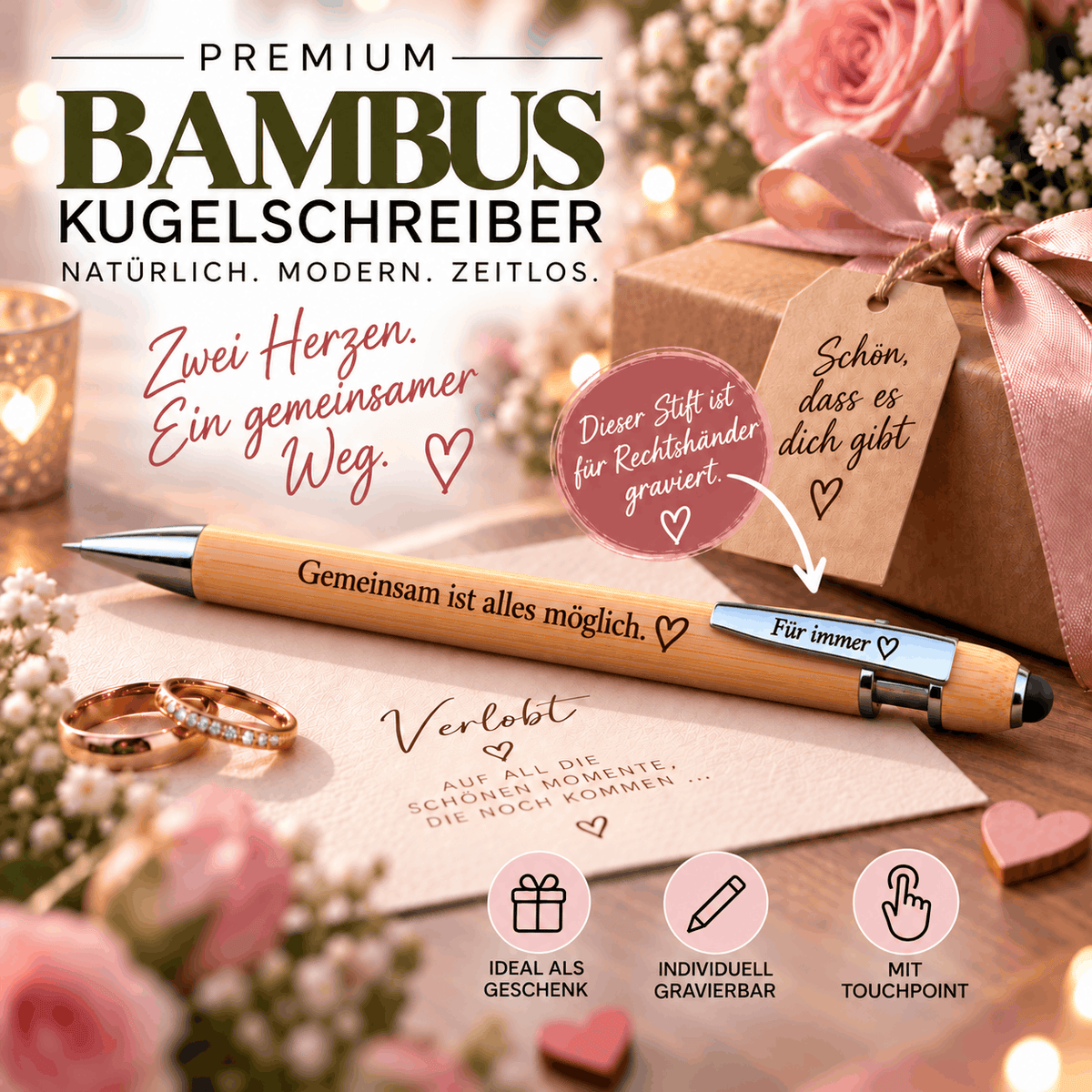 Premium-Bambus-Kugelschreiber mit individueller Wunschgravur