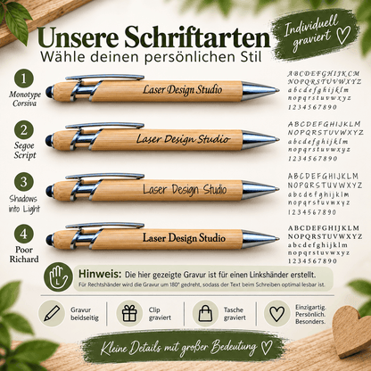 Schriftarten zur Auswahl für die Personalisierung des Kugelschreibers