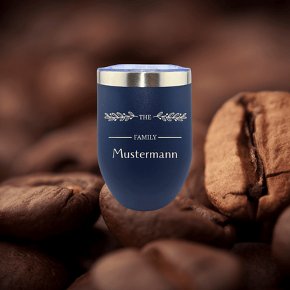 blauer Thermobecher mit Familien Monogramm