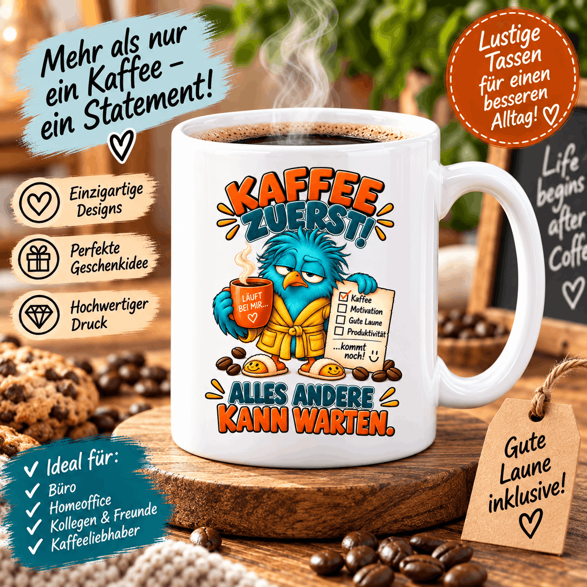 Personalisierter Kaffeebecher mit eigener Grafik oder Wunschtext als individuelles Geschenk für Kaffeeliebhaber