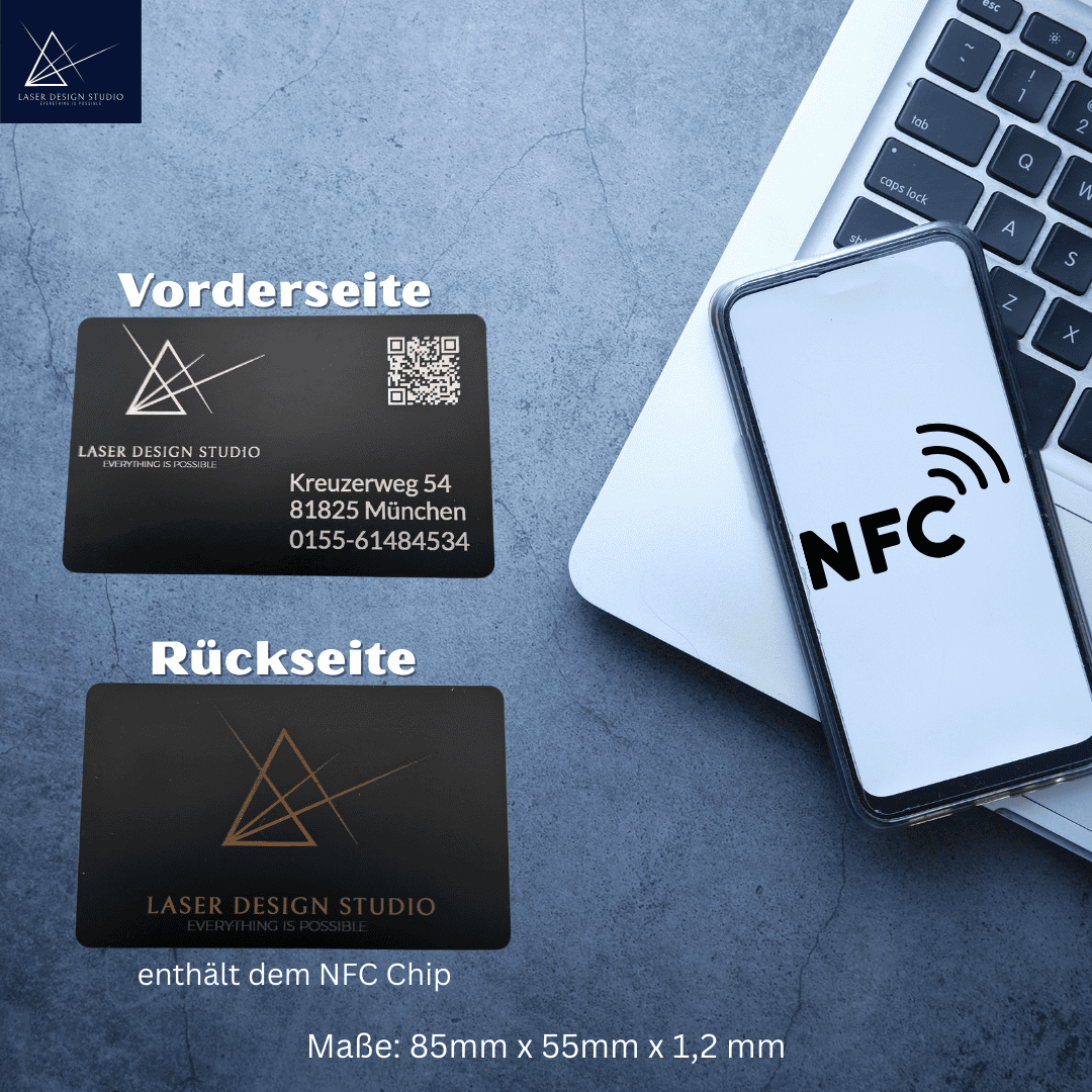 NFC Metall Visitenkarte mit QR - Code und NFC Chip