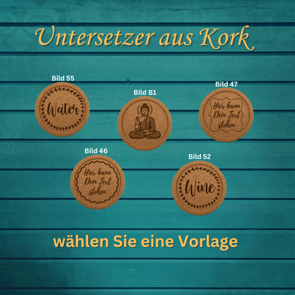 Untersetzer Kork mit Grafik oder Text graviert - 
